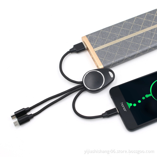 Free Sample Wholesale 3 in 1 Keychain Nylon LED Light Up Logo USB Charging Cable 1.0 mm cable wire screw keychain luggage